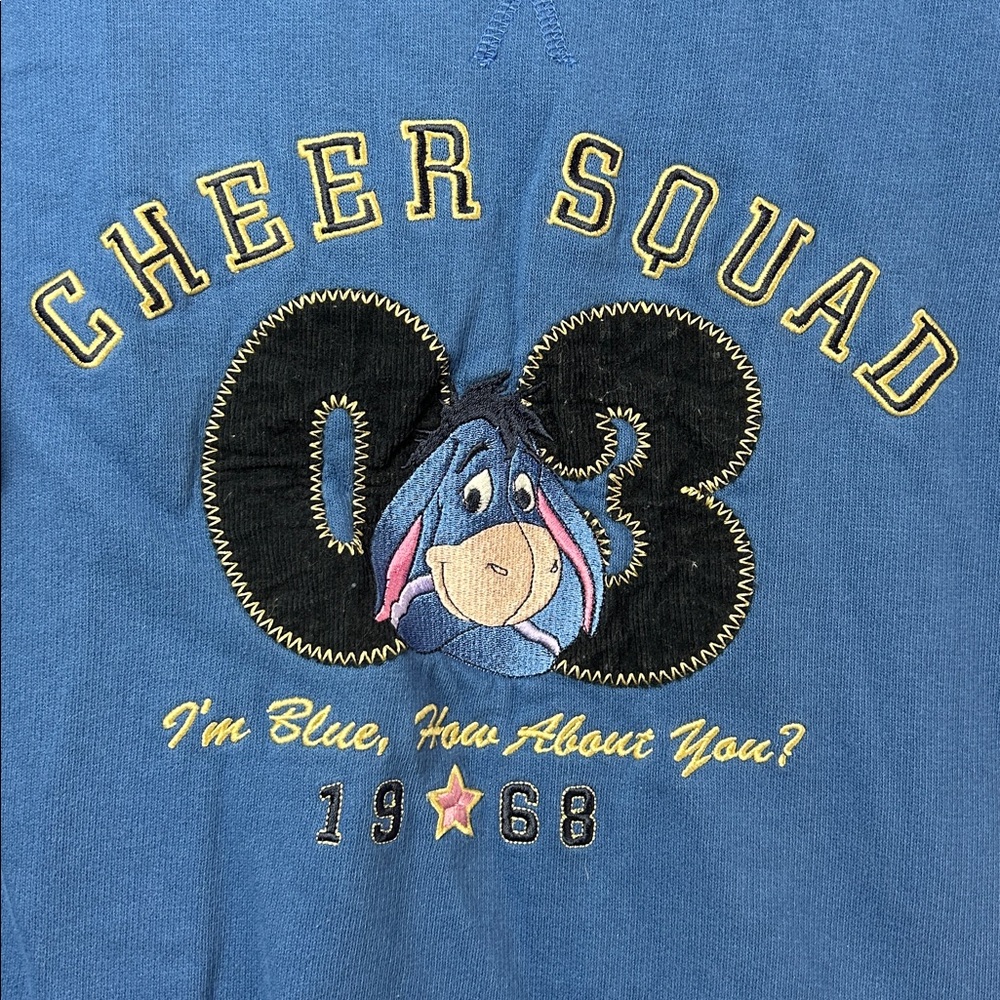 Disney Eeyore Blue Cheer Squad Crewneck Sweater Sweatshirt Vintage - Picture 3 of 5